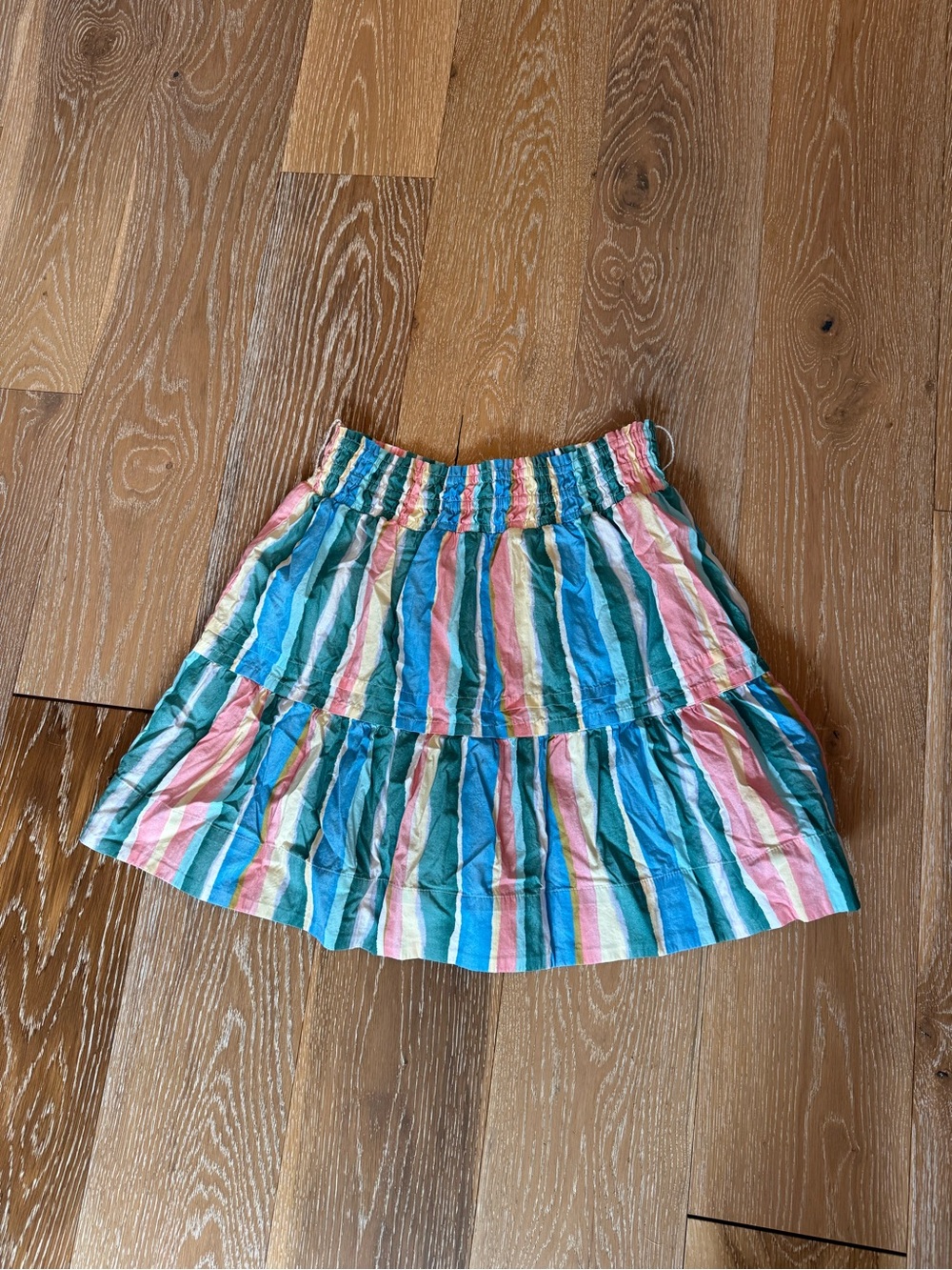 Anthropologie Tiered Mini Skirt Small Multicolor Stripe Cotton Boho